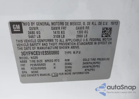 2014 Cadillac Srx Performance Collection from USA, damaged, VIN 3GYFNCE31ES560880